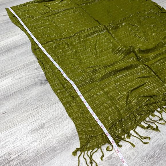 Olive Green Metallic Shimmer Lightweight Shawl Wrap Scarf with Fringe - Picture 6 of 6